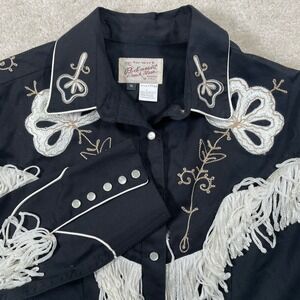 Rockmount Ranch Wear Fringe Embroidered Western Shirt Womens XL Black Rodeo